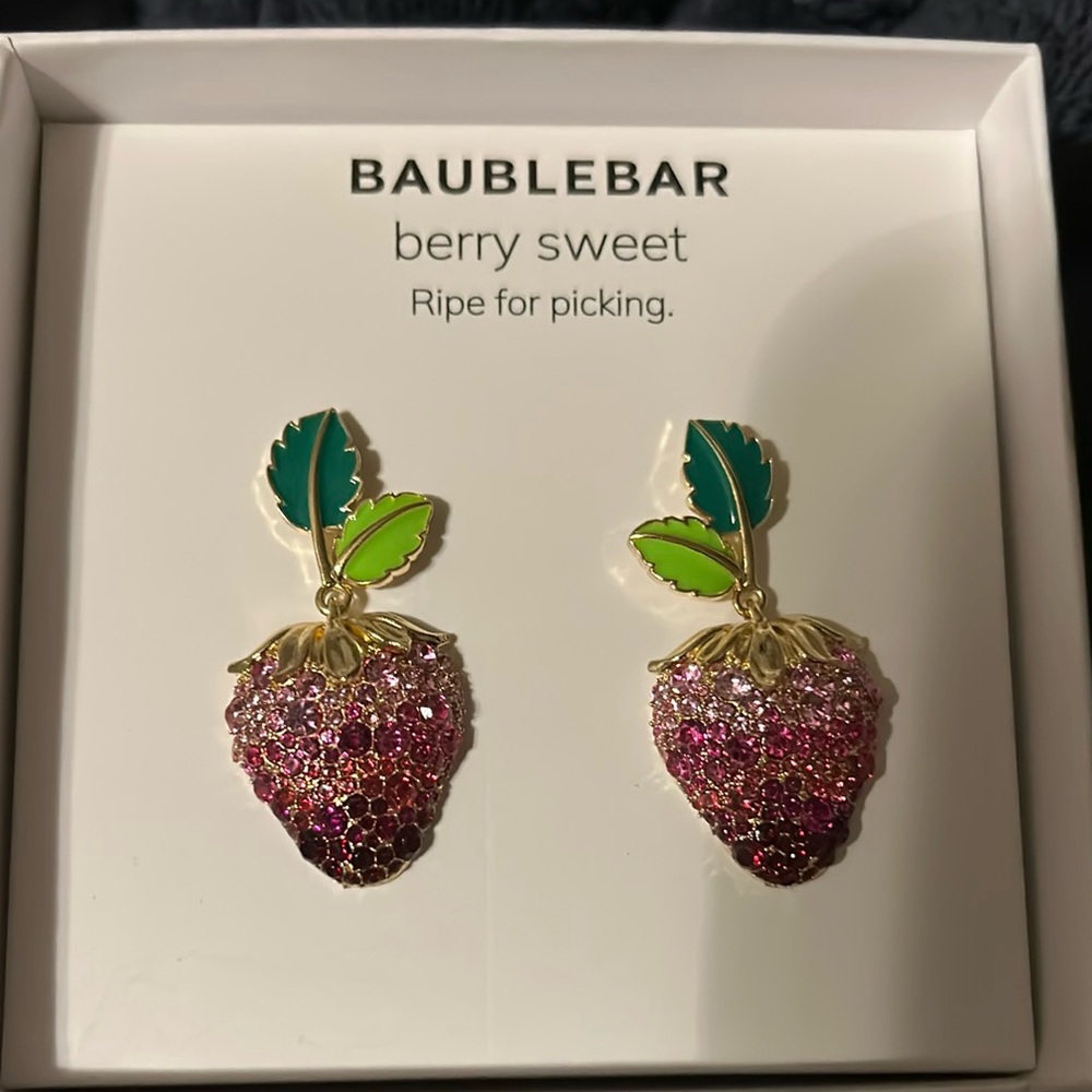 Baublebar Pink & Green Strawberry Earrings New in box NWOT